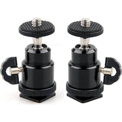 2pcs 1/4" Mini Ballhead Camera Ball Head Tripod Mount W/Hot Shoe Adapter fr DSLR