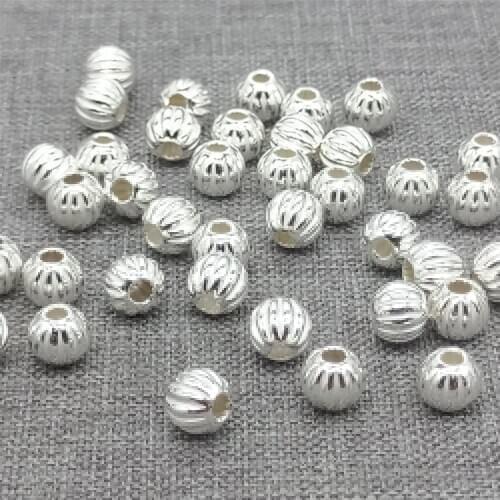 50pcs of 925 Sterling Silver Straight Corrugated Beads for Bracelet Necklace