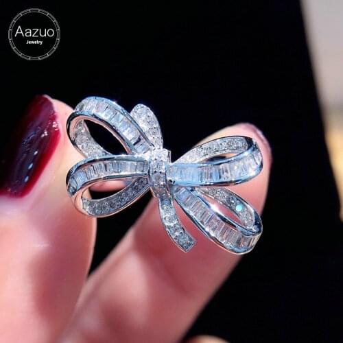 Aazuo Hot Sale 18K White Gold Real Diamond 0.50ct IJ SI Bowknot Ring for Woman Charm Jewelry Fashion Love Gift Au750 Real Gold