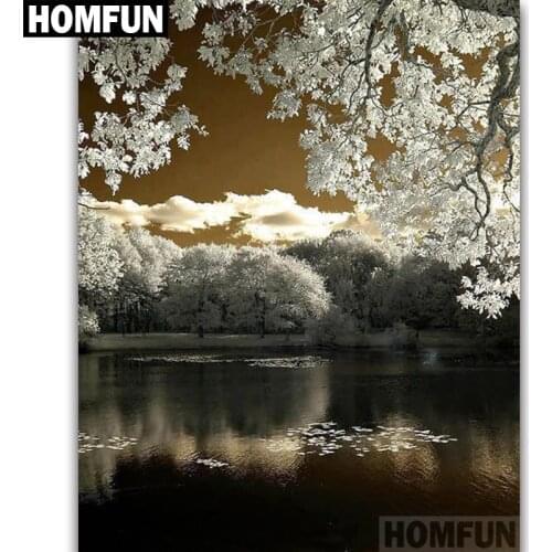 HOMFUN Full Square/Round Drill 5D DIY Diamond Painting "Forest Lake" Embroidery Cross Stitch 5D Home Decor Gift A06763