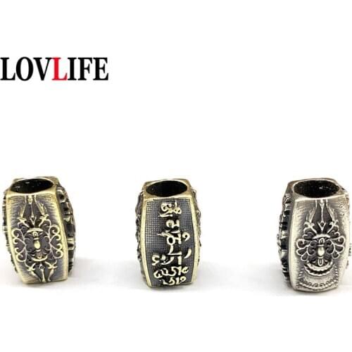 4-Sided Six-character Mantra Vajry Pestle Buddha Beads Knife Pendants Accessories Vintage Ethnic Style Brass Keychains Lanyard
