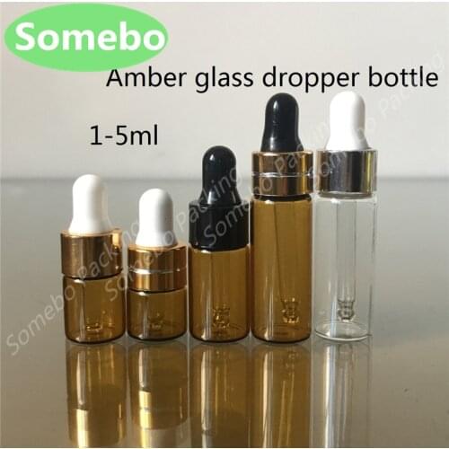 50pcs 1ml 2 ml 3ml 5ml Amber Glass Dropper Bottle Small Vials With Pipette For Essential Oil Amber Bottle with Dropper