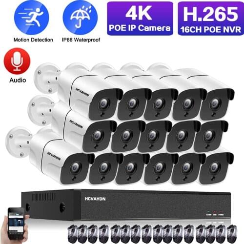 POE IP Security Camera Set 4K 16CH NVR Kit 8MP Outdoor Audio IR Night Vision CCTV IP Vedio Surveillance Cameras System Kit XMEYE