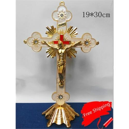 Cross Figure Statue Christian Catholic Creative Bronze Statue Sacred Alloy Crafts Holiday Gift Home Garden Decorations