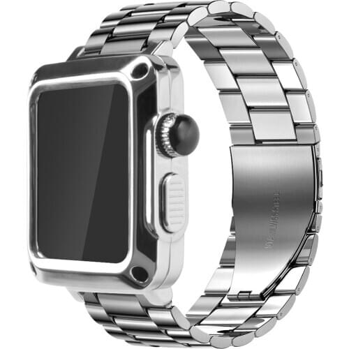 Case+Strap for Apple Watch Band 44 mm 42mm 42mm 40mm Stainless Steel Metal Bracelet for iWatch SE 6 5 4 3 Protective Cover