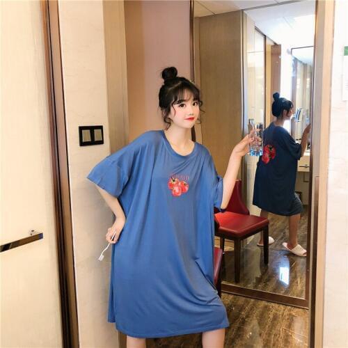 Oversized nightdress Modal home spring and summer round neck tomato pattern sleepdress XL plus fat sexy sleepwear pijamas 2020