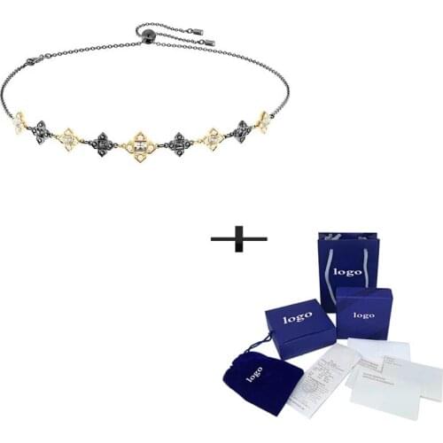 New MILLENNIUM CHOKER Short Necklace Shiny Delicate Star Pattern Crystal Women Retro Simple Clavicle