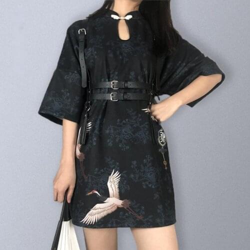 New Womens Cheongsam Loose Dress Qipao Chinese Women Retro Slim Short Oriental Casual Harajuku Style Vintage Party Gown Dress