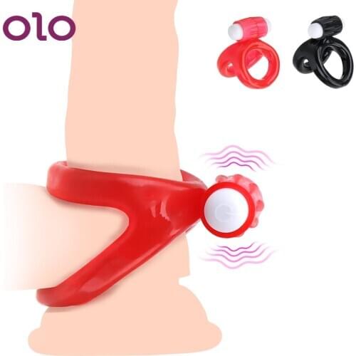 OLO Vibrator Penis Ring Sex Toys for Men Male Time Delay Ejaculation Sexy Dual Ring Penis Erections Vibrating Cock Rings