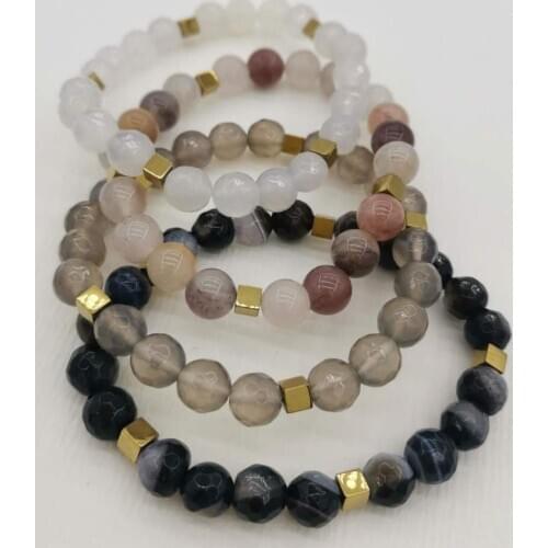 Faceted Onyx Bracelet Agate Prehnite Natural Gemstone Gold Hematite Grey Black White Semiprecious Elastic For Women Men Bracelet