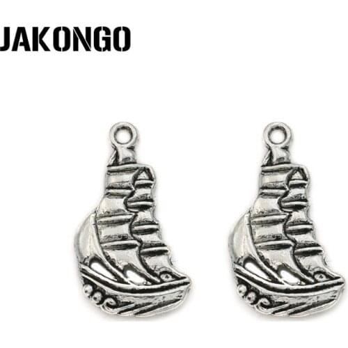 JAKONGO Antique Silver Plated Boat Ship Charm Pendant Jewelry Findings Accessories Making fit Bracelet Craft DIY 22x12mm