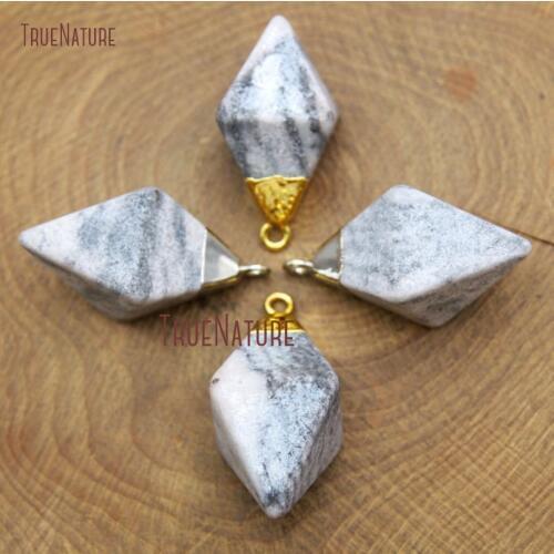 High Quality Landscape Jaspers Jewelry Accessory Rhombus Shape Silver Color Pendant Jewelry In 29*13 mm PM10612