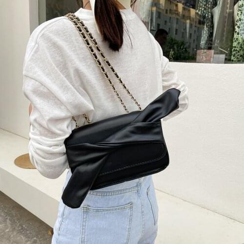PU Leather Bowknot Casual Korean Fashion Shoulder Messenger Bag for Women Ladies Chain Small Crossbody Flap Bags Purses Handbags