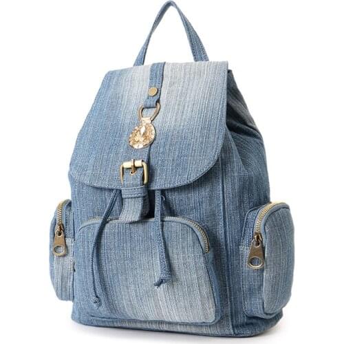 Girls Retro Denim Backpack Big Capacity Fashion Preppy Trendy Style Denim Cotton Women Backpacks Travel Bags School bag Rucksac