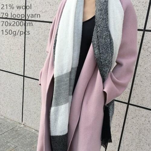 Naizaiga 21% wool 79 loop yarn black white plaid women warm shawl beautiful pashmina, YR138