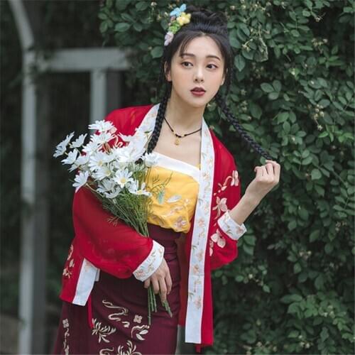 Traditional Hanfu Folk Vintage Orient Cosplay Costume Stduent Stage Show Dress Outfits 3 PCS Sets Folk Dancewear Hanfu Clothing