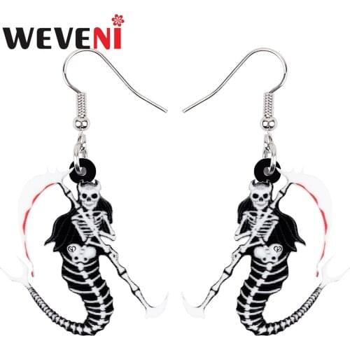 WEVENI Halloween Acrylic Horror Fish Skull Death Scythe Earrings Fashion Drop Dangle Charms Gifts Jewelry For Women Girls Teens