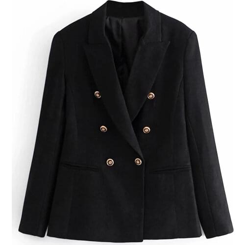 ZA Women 2021 Fashion Office Wear Double Breasted Blazers Coat Vintage Long Sleeves Pockets Female Outerwear Chic Tops