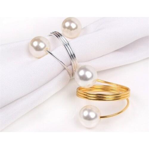 Hotel Table Iron Wire Towel Buckle Fancy Creative Pearl Napkin Ring Creative Personality Cloth Ring Table Decoration
