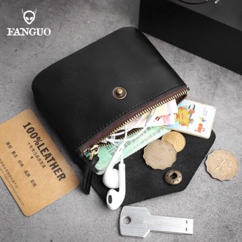 Womens Wallet Genuine Leather Coin Purse Handmade Credit Card Zipper Bag ID Cards Holder Case Men Money Pocket