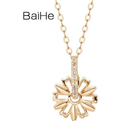 BAIHE Solid 18K White/Yellow/Rose Gold 0.07ct Natural Diamonds Necklaces Women Fine Jewelry flower pendant Necklace 2020 новинка