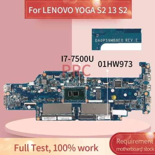 01HW973 For LENOVO YOGA S2 13 S2 I7-7500U Notebook Mainboard DA0PS9MB8E0 SR2ZV DDR3 Laptop Motherboard