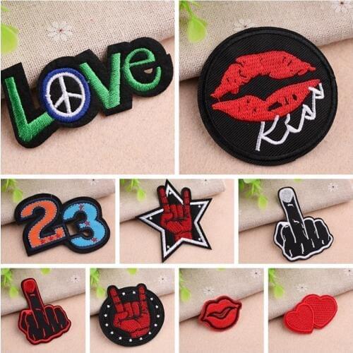 1pcs 2019 New Patches Lip print Embroidered Patch for Clothing Five star finger love DIY Clothes Stickers Iron on Patches Badges