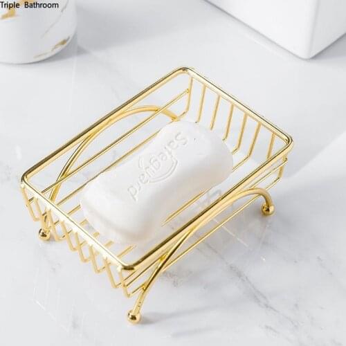 1 pc Golden Stainless Steel Soap Dish Box Light Luxury Rectangle Home Bathroom Soap Dish Container Bathroom Storage Supplies