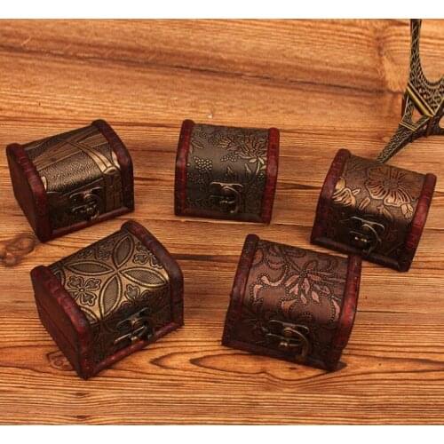 100PCS/LOT Retro Small Wood Storage Box With Metal Lock Decorative Trinket Jewelry Treasure Pearl Wooden Case Vintage Organizer