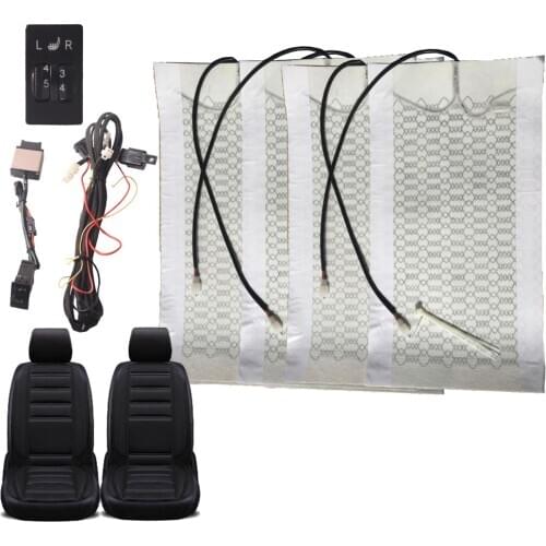 12V 2 Seats 4 Pads Universal Carbon Fiber Heated Seat heating Heater 5 Level Switch Winter Warmer Covers