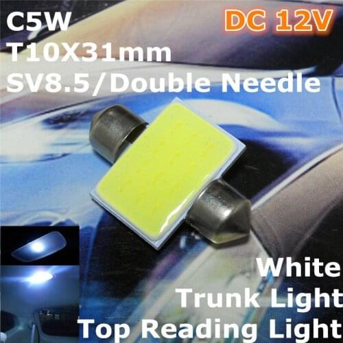 12V LED White Color Car Double Needle Bulb Lamp(COB Lighting Square) C5W 31mm For Top Reading Licence Board Trunk Light