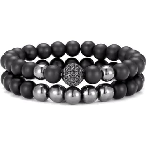 2pcs/lot 8mm ball gold silver copper cz zircon cubic zirconia beads Yoga Bracelet elastic agate Stone Bangles cb345