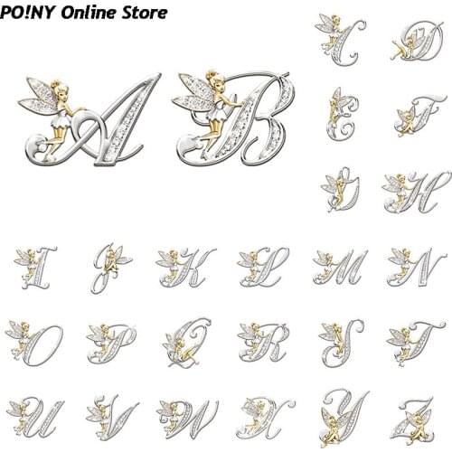 2021 New Metal Crystal English Letter Word Brooch Elf Angel Lapel Pina Suit Shirt Collar Pins Brooches For Women Accessories