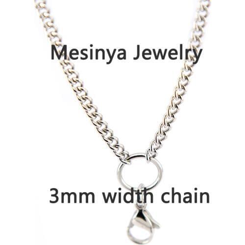 24'' 316L Stainless steel 3mm width new style O ring chain for floating charm glass locket keepsake,no locket