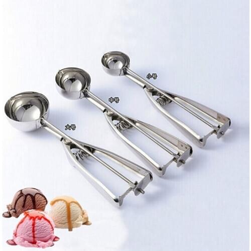 3 Sizes Ice Cream Spoon Useful Stainless Steel Ice Cream Scoop Watermelon Spoon Cookies Dough Disher Spoon Kitchen Supplies