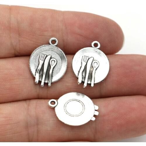 30PCS Antique Silver Plated Tableware Charms for Jewelry Making Bracelet Findings DIY Accessories 15mm