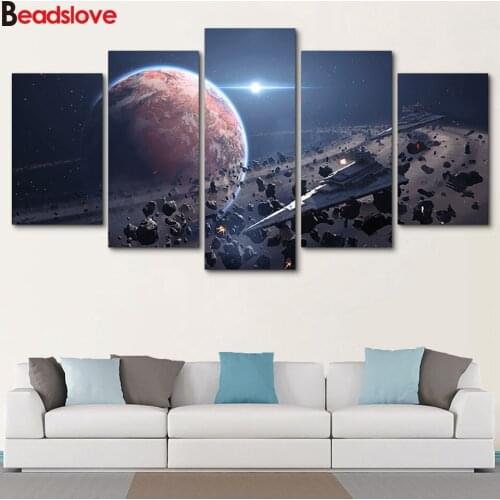 5 pcs diamond painting Movie Painting Space landscape Wall Art Picture diamond mosaic full square round diamond embroidery