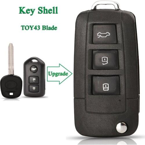 Bilchave 3 Buttons Modified Flip Folding Remote Car Key Shell For Toyota Camry Prado Highlander Yaris Vios With TOY43 Blade