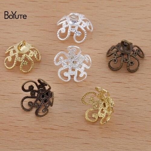 BoYuTe (100 Pieces/Lot) 10MM Metal Brass Filigree Flower Bead Caps End Clasps DIY Jewelry Making Materials