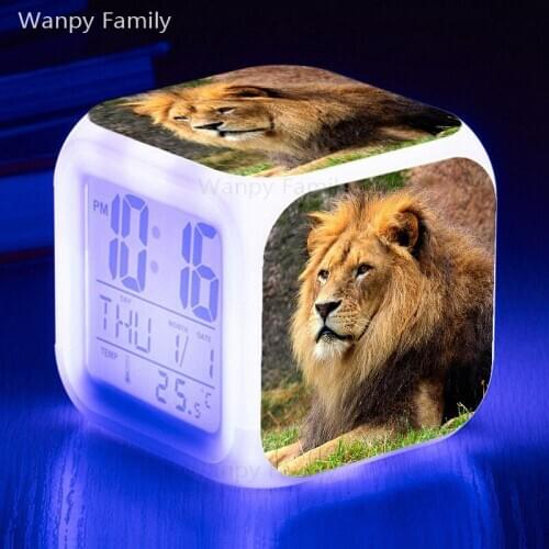 The Lion King Alarm Clocks 7 Color Glowing Digital Clock Large Screen Multifunctional Electronic Flash Clock Gifts for Children