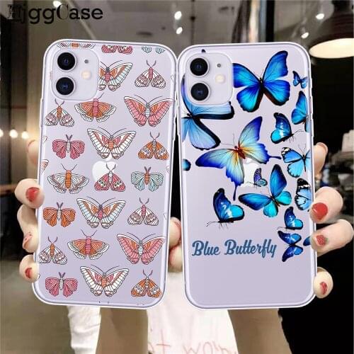 Clear Blue Monarch Butterfly pastel Phone Case for iPhone 11 Pro 6 6S 7 8 Plus X Xs MAX XR 5 SE 2020 Girl Art Back Cover Cases
