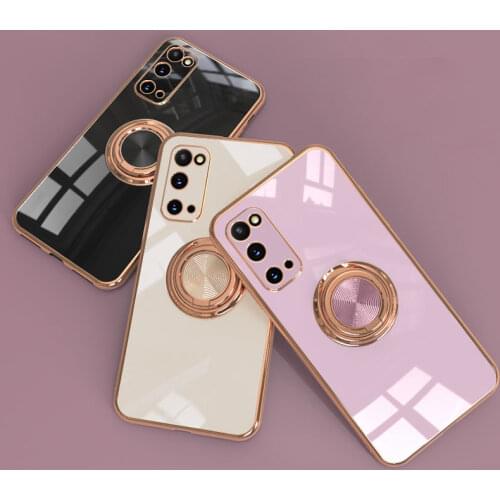 A32 Case Luxury Bling Plating Ring Holder Phone Case for Samsung A52 A72 Galaxy S21 FE S20 Plus Note 10 20 Ultra Magnetic Cover