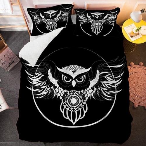 Black White Owl Comforter Bedding Set 3D Print Luxury Queen King Single Duvet Cover Set Home Textile Decoration Modern Fantasy