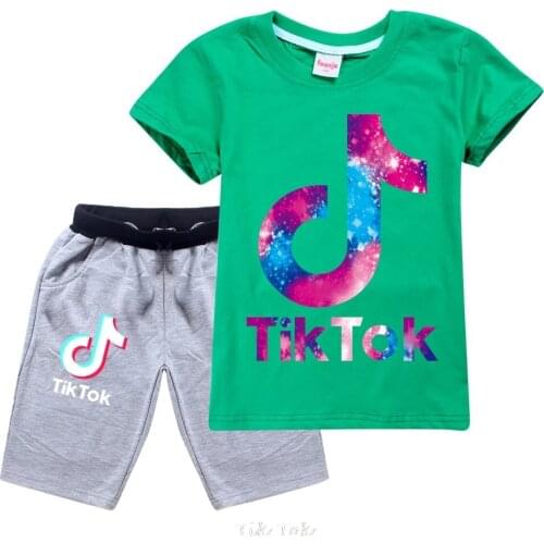 Cartoon Boys and Girls Tik Tok T-shirts Tops Short Cotton Loose Short-sleeved, Fashionable Childrens Clothing Suits