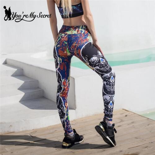 [You're My Secret] 2021 Fashion Multicolor Slim Legging For Women Seamless Skull Printed Elastic Pencil Pants Push UP Leggings