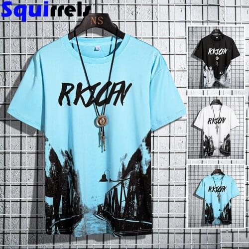 Summer mens ice silk short-sleeved t-shirt loose trend half-sleeved top clothes round neck compassionate mens t shirt