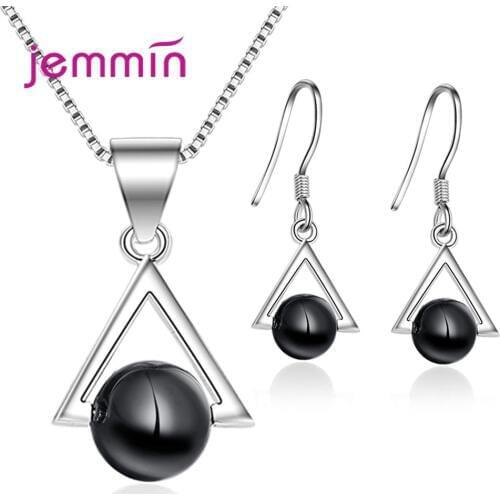 Hot Selling Women 925 Sterling Silver Jewelry Sets Charm Pearl Pendant Earrings/Necklace For Wedding/Engagement Party Jewelry