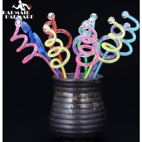 10pcs 23cm/29cm Acrylic Fruit Cocktail Pick Stick Spoon, Spiral Pattern Bar Teadrop Spoon Cocktail Pick Whisks Random Colors