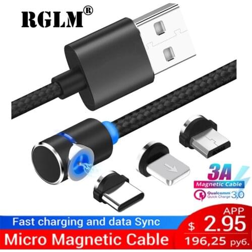 RGLM L-Line 1m 2m 90 Degree L Type Magnetic Cable Micro USB Cable & USB Type C Cable LED Magnet Charger Cable For iPhone X 8 7 6
