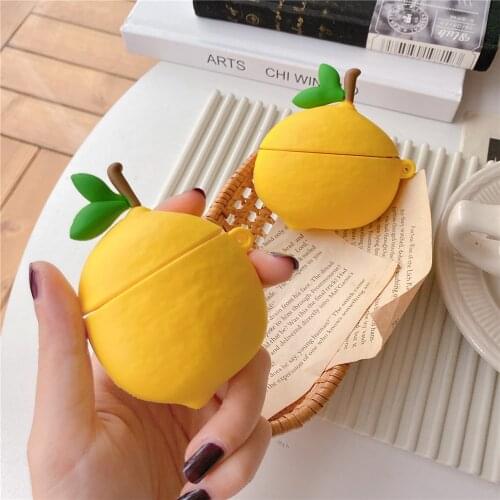 3D Kawaii Yellow fruit lemon Case For Airpods Pro 1 2 3 Cases Silicon Cute cartoon charging box shell earphone protection cover